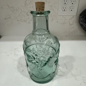 Vintage-Style Embossed Green Glass Bottle with Cork Marked Canada
